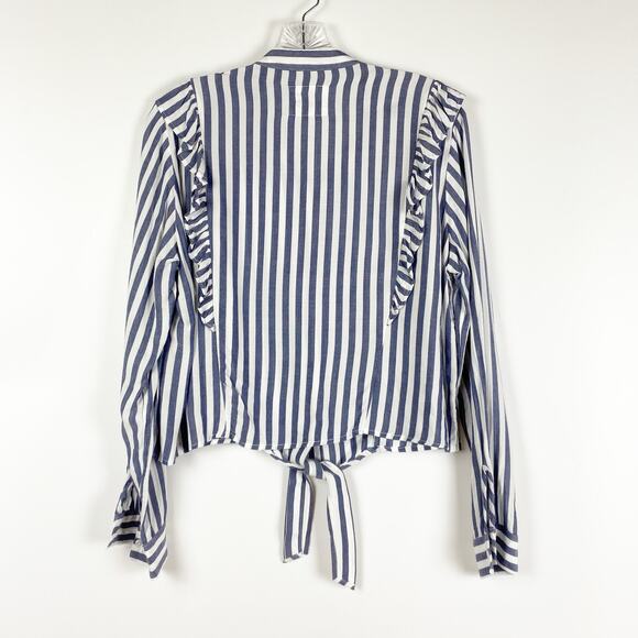 Rails Piper Ocean White Stripe Ruffled Tie Front Button Up Blouse Womens Size S - Picture 9 of 13